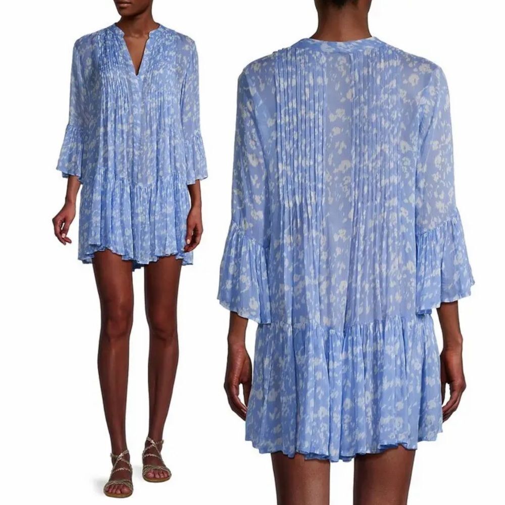 Evarae Summer Reverie Loli Pin Tucked Crinkled Georgette Mini Dress Retail $375